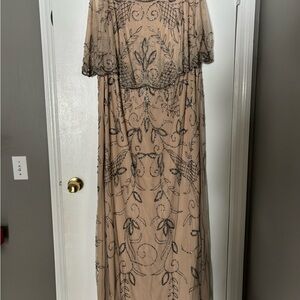 Roaman's Beaded Nude Maxi Dress with Overlay